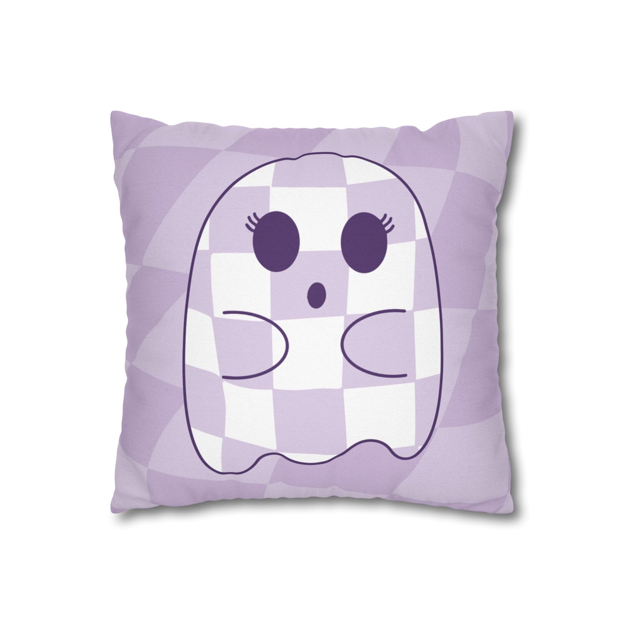 Purple Checkered Ghost Pillow Cover