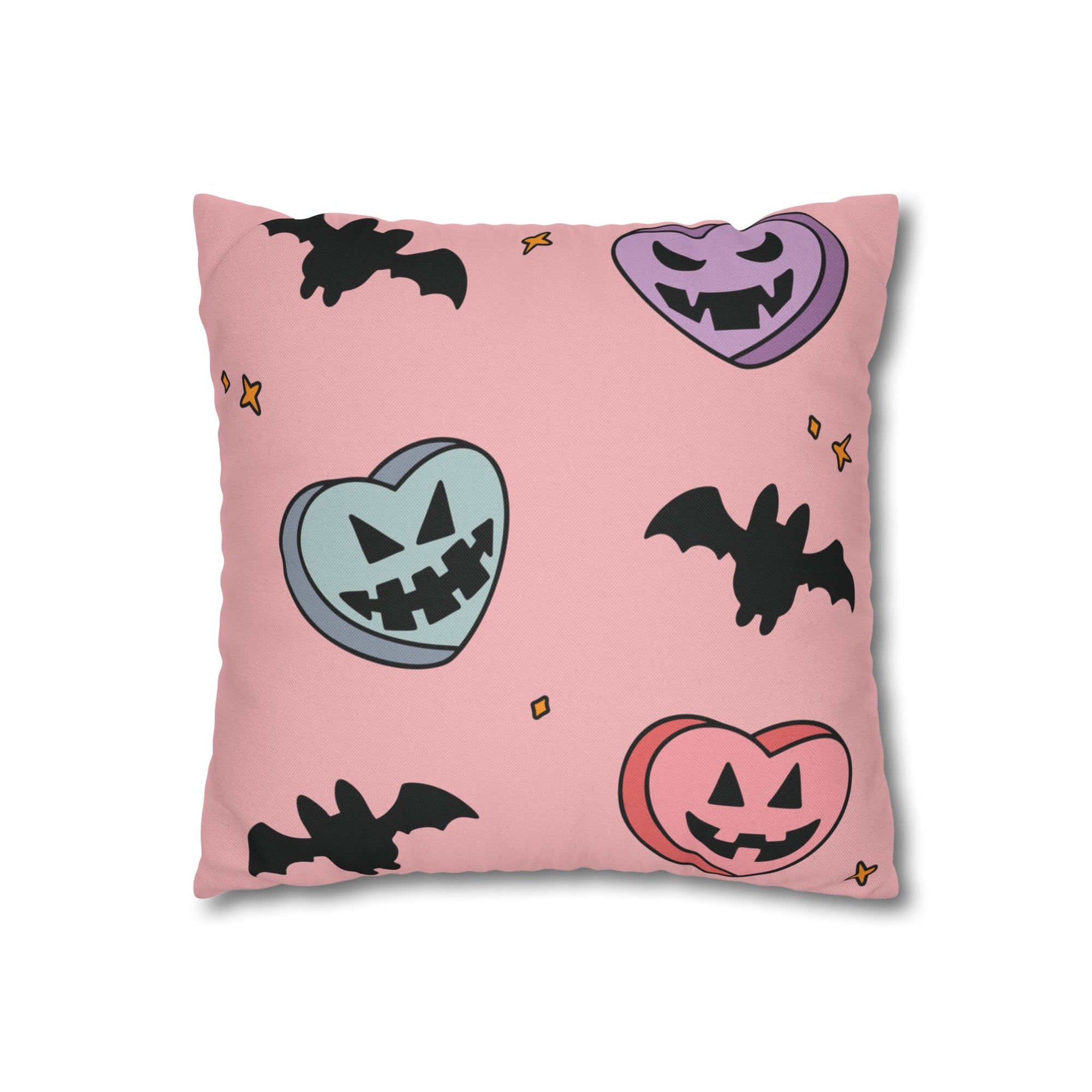 Pumpkin Candy Hearts And Bats Pillow Cover
