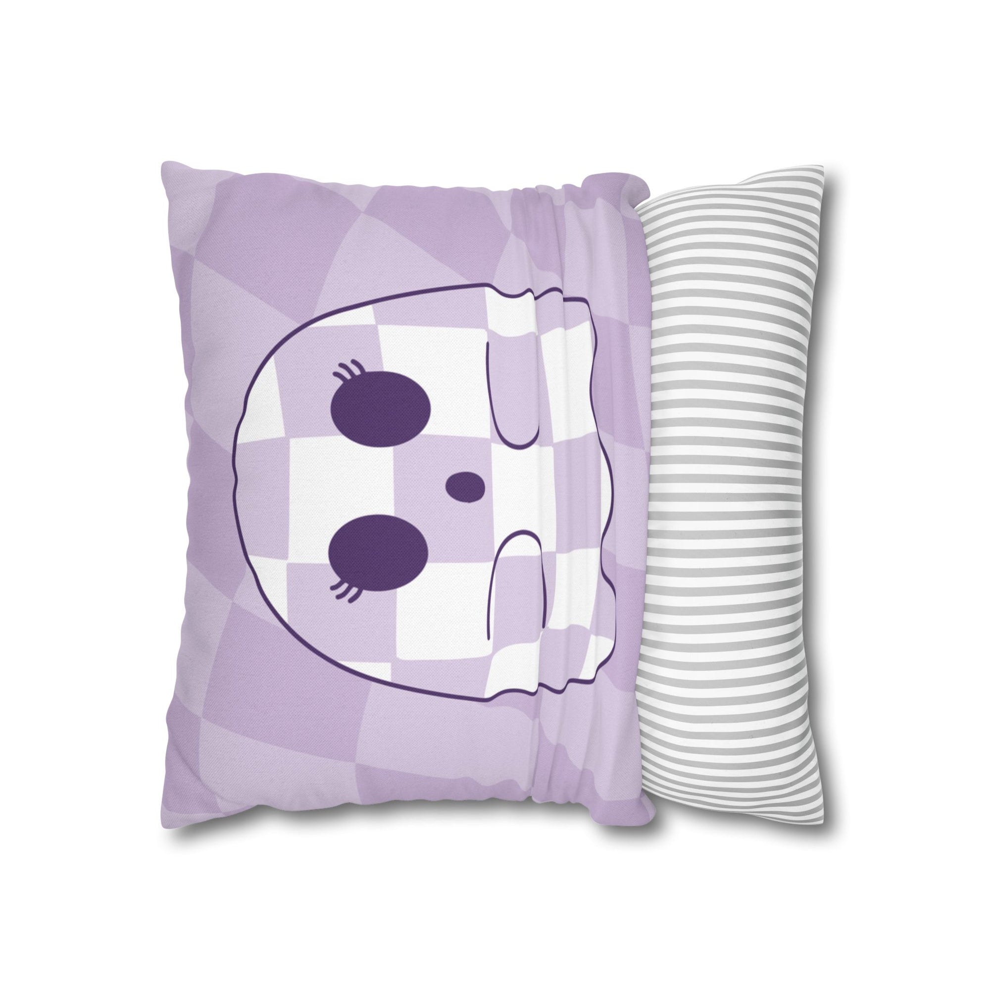 Purple Checkered Ghost Pillow Cover