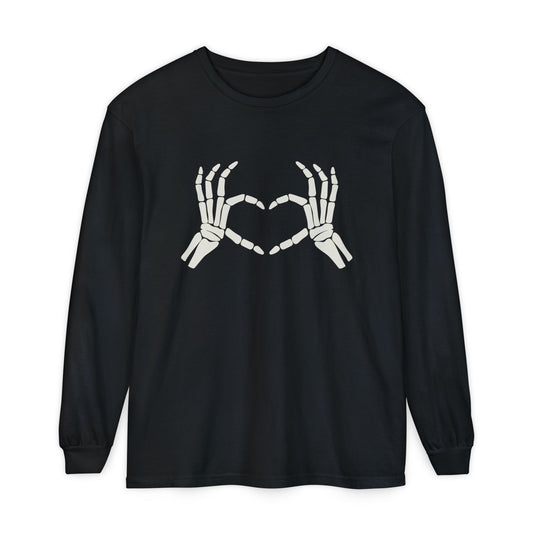 Skeleton Heart Hands Long Sleeve Graphic Tee