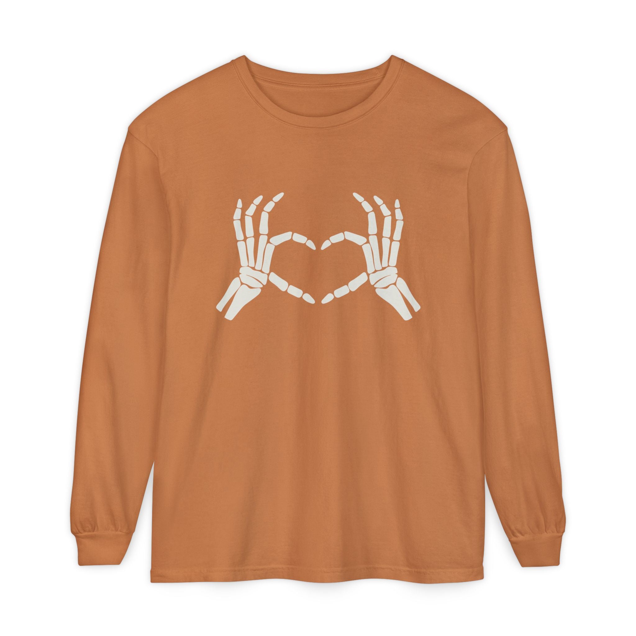 Skeleton Heart Hands Long Sleeve Graphic Tee