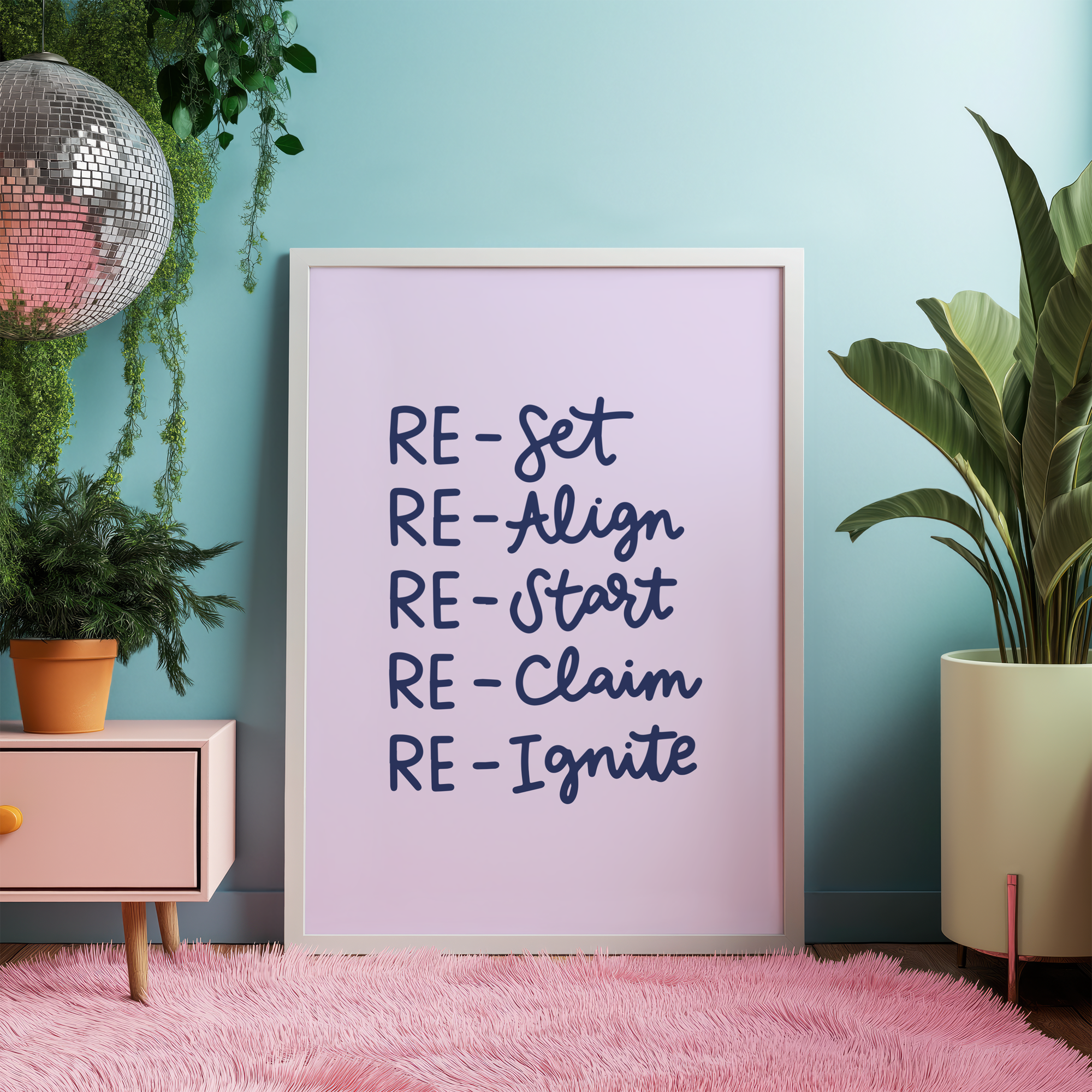 Re-Set Re-Align Re-Start Re-Claim Re-Ignite Unframed Art Print