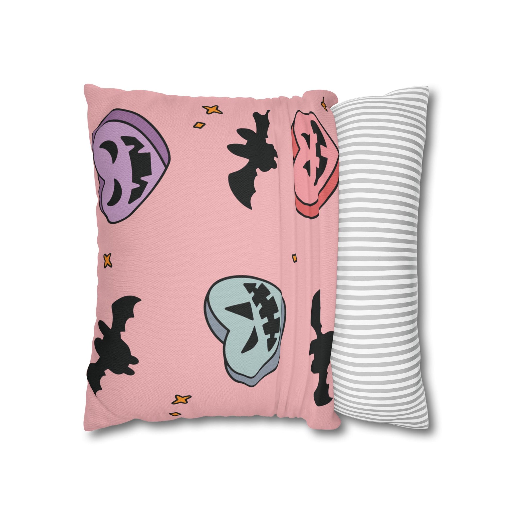 Pumpkin Candy Hearts And Bats Pillow Cover
