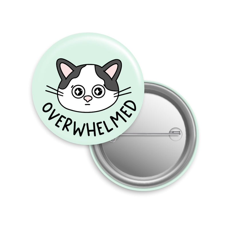 Overwhelmed Cat Button Pin