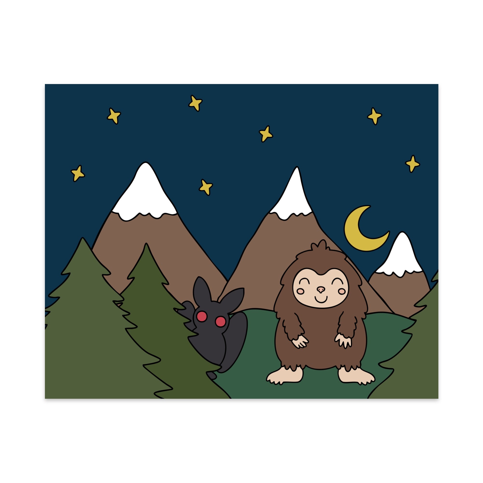 Mothman and Bigfoot Unframed Art Print