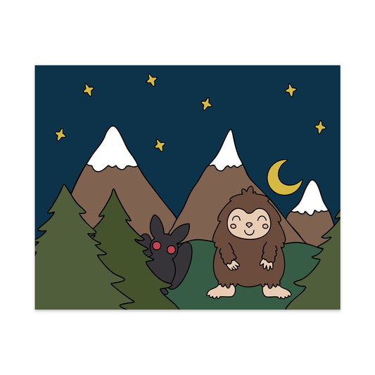 Mothman and Bigfoot Unframed Art Print