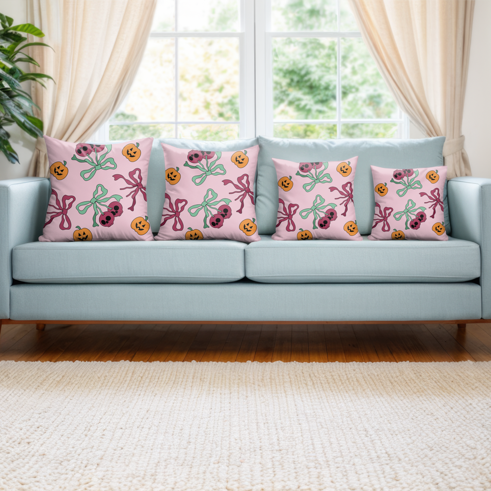 Cherry Bows And Pumpkins Pillow Cover