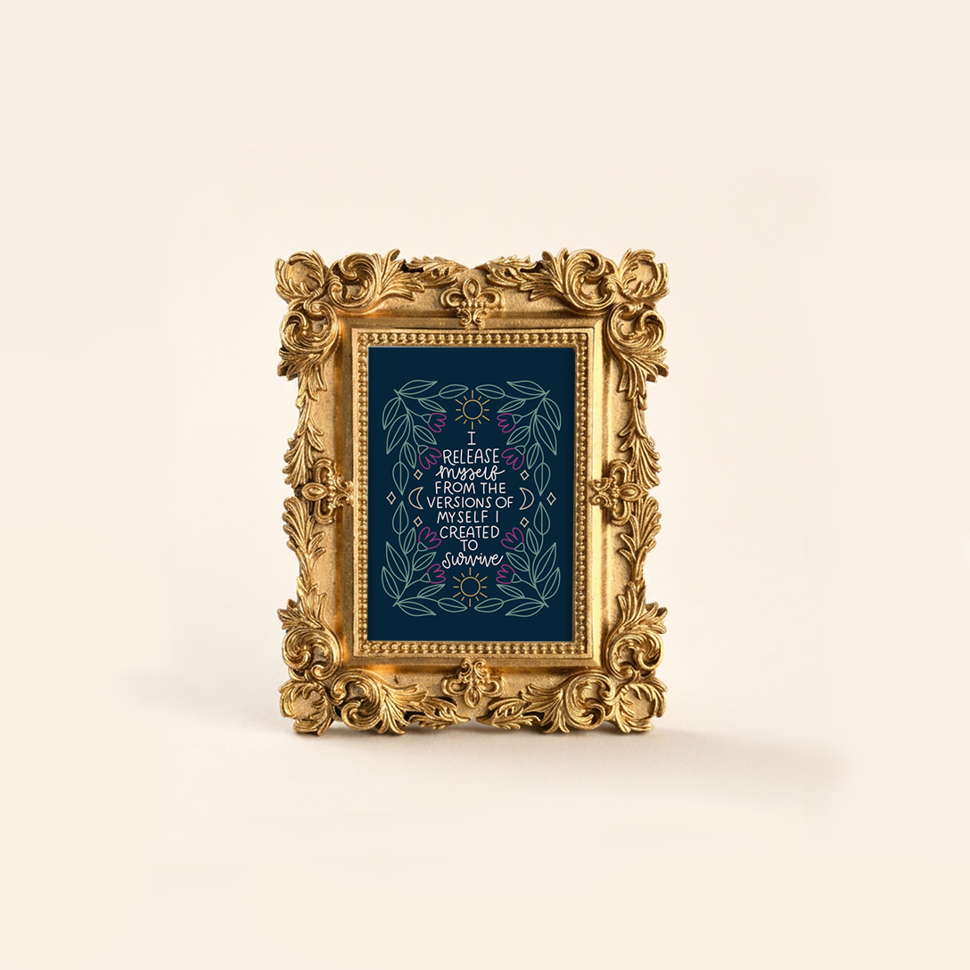 I Release Myself From the Versions of Myself I Created to Survive Tiny Framed Art Print