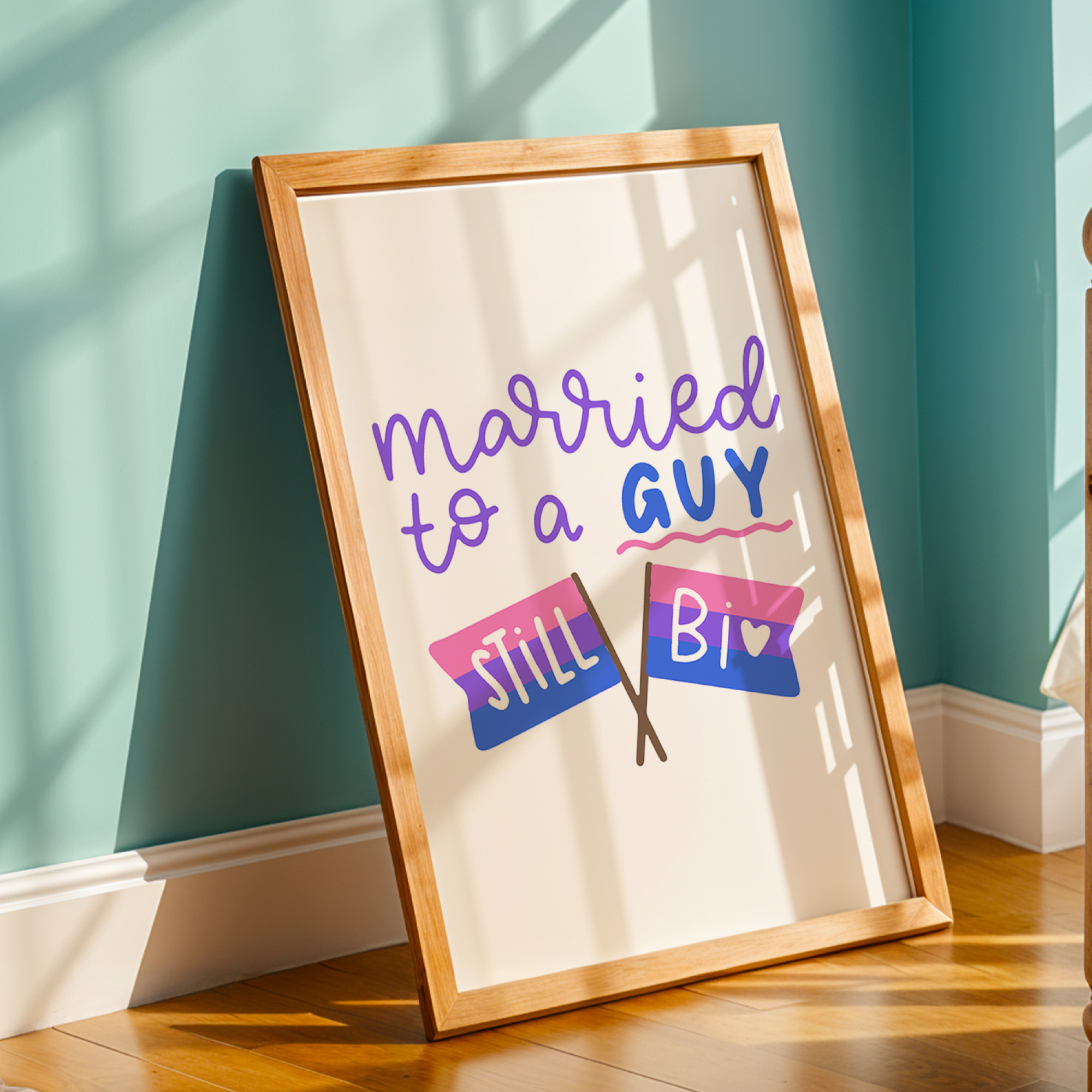 Married to a Guy Still Bi Unframed Art Print
