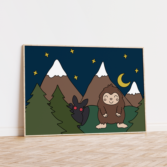 Mothman and Bigfoot Unframed Art Print