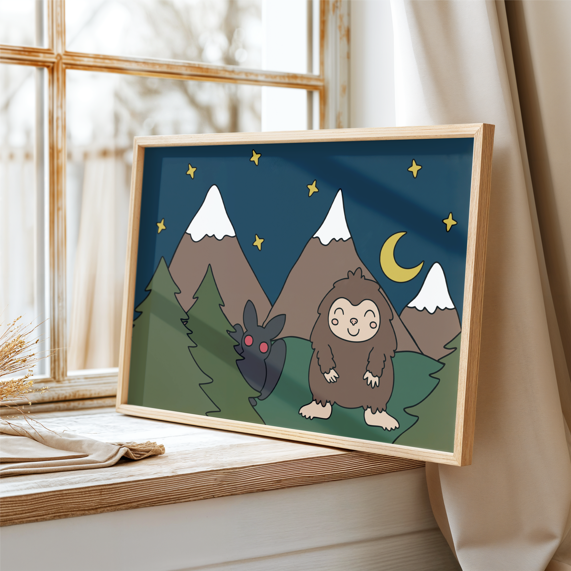 Mothman and Bigfoot Unframed Art Print