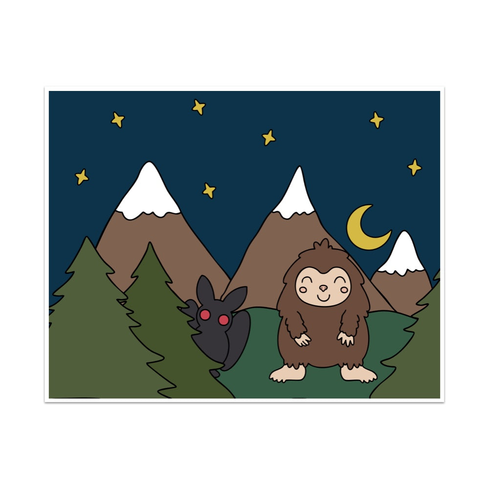 Mothman and Bigfoot Unframed Art Print