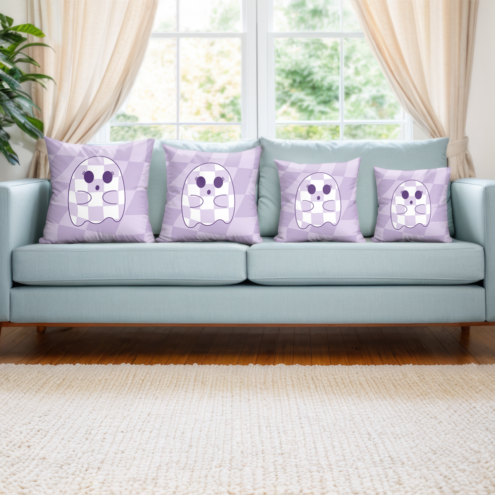 Purple Checkered Ghost Pillow Cover