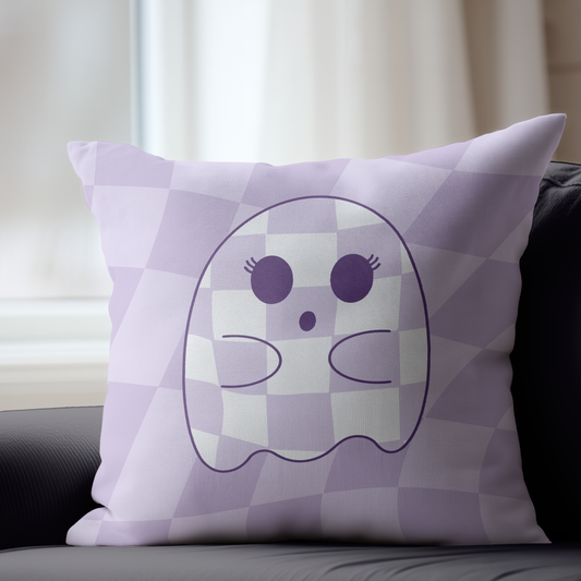 Purple Checkered Ghost Pillow Cover